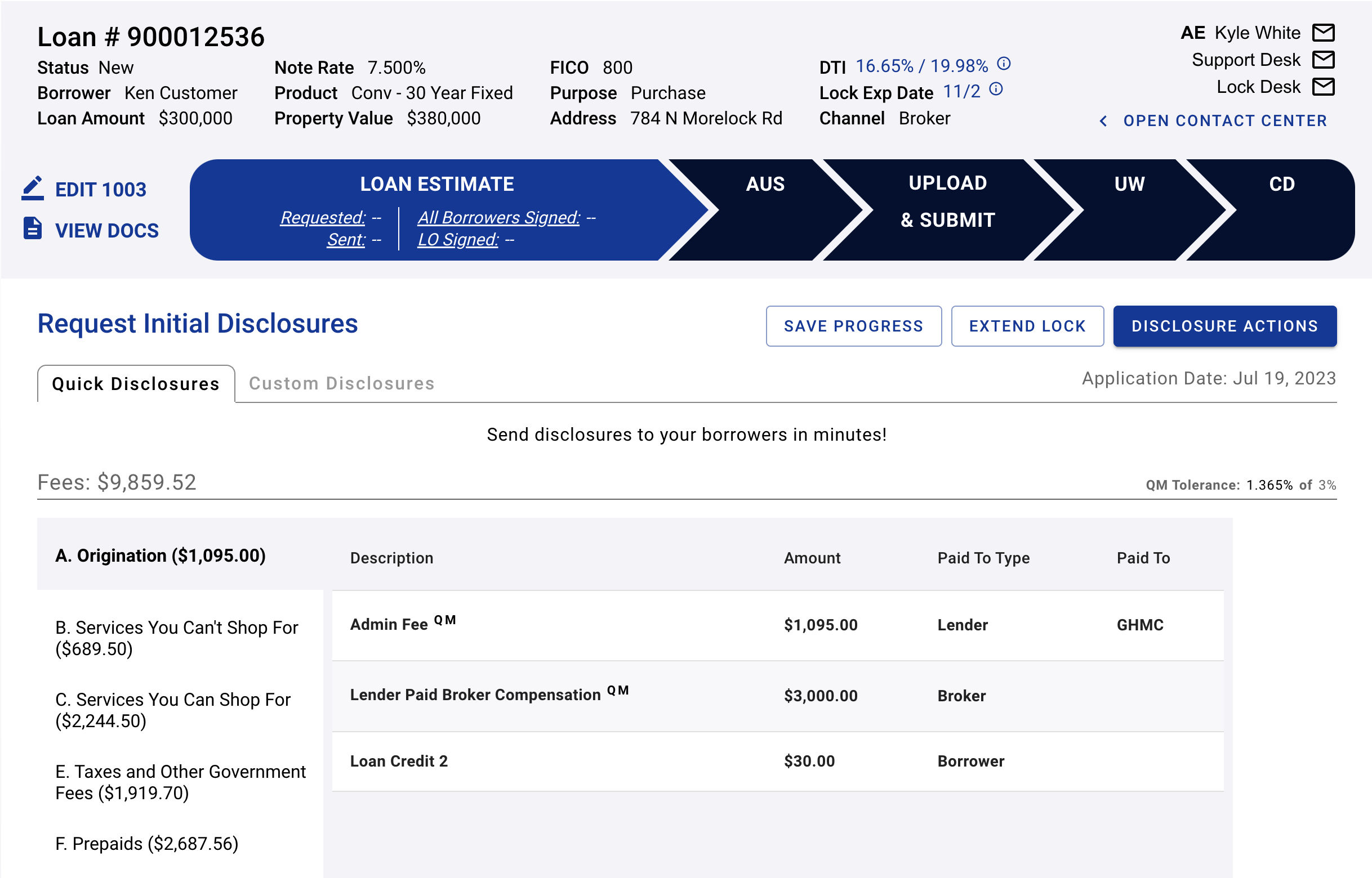 Quick disclosures display